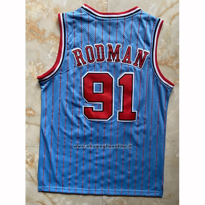 Maglia Chicago Bulls Dennis Rodman No 91 Mitchell & Ness 1996-97 Blu